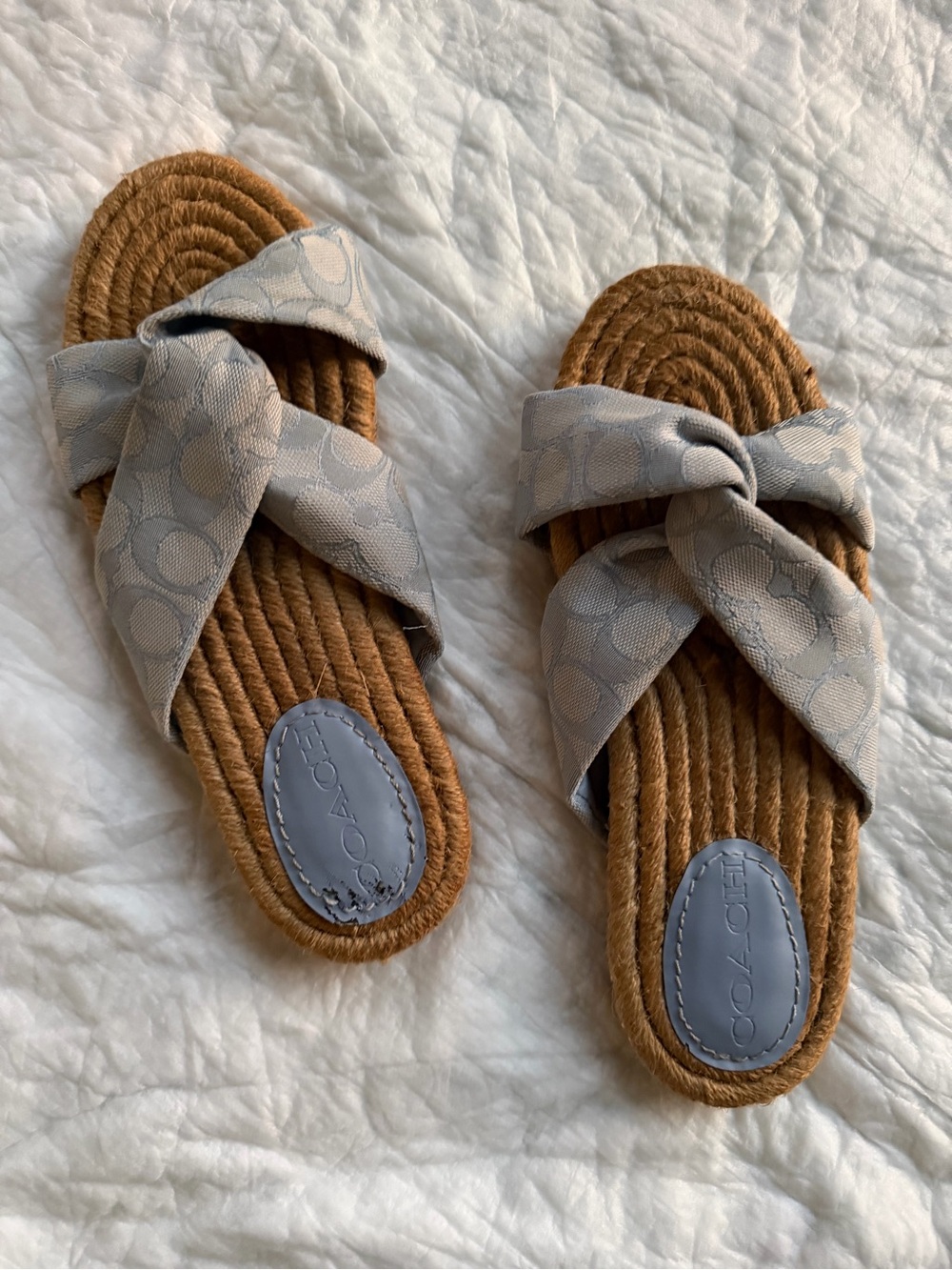 Coach Charli Espadrille slides in light blue signature jacquard Sz 8.5
